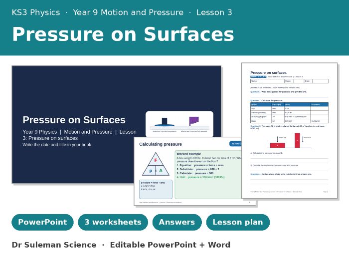 KS3 Pressure on Surfaces Lesson | Year 9 Physics + Worksheets