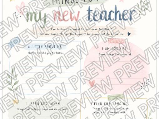 New Teacher Transition Worksheet | End of Year Activity | Back to School | Pastel Print