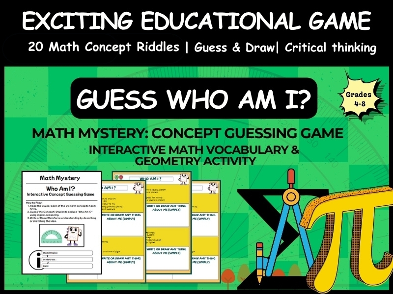 Math Mystery: "Who Am I?" Concept Guessing Game | Interactive Math Vocabulary & Geometry Activity