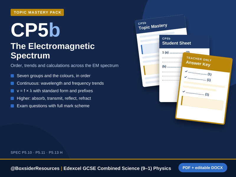CP5b The Electromagnetic Spectrum | Edexcel GCSE Combined Science Physics Topic Mastery Pack