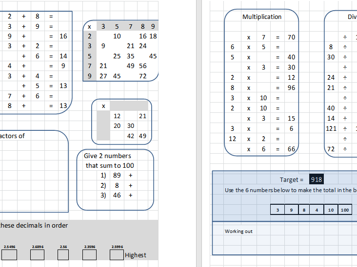 Numeracy Maths 2018.    Mental calculations.