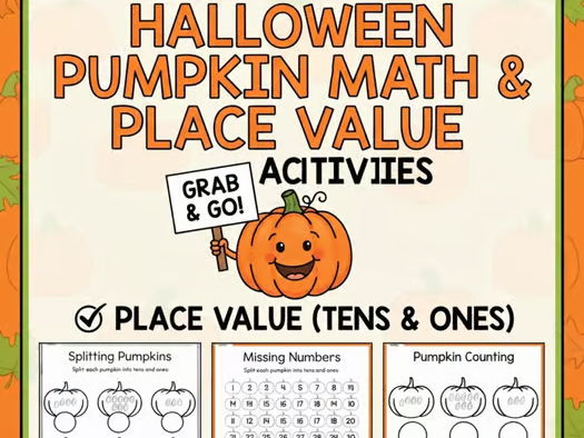Halloween Pumpkin Place Value & Counting Worksheets | Fall Math Activities | No