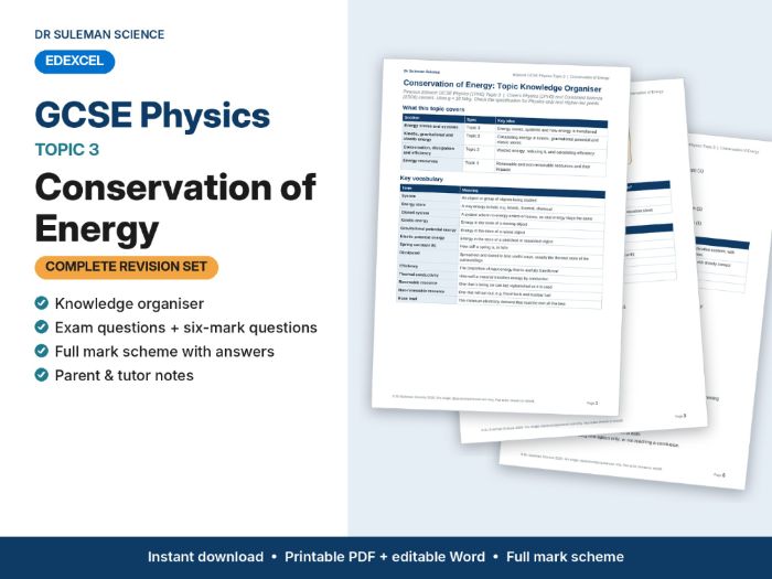 Edexcel GCSE Physics Topic 3 Conservation of Energy Revision