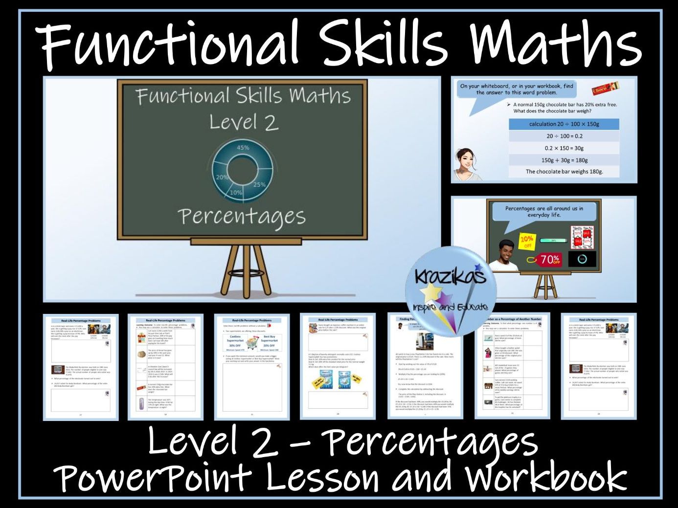 Percentages PowerPoint Lesson  and Workbook - Level 2 Maths Functional Skills