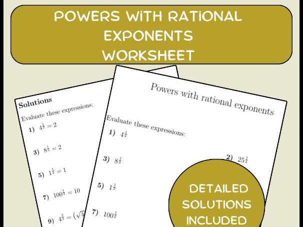 Powers with rational exponents worksheet (with solutions)