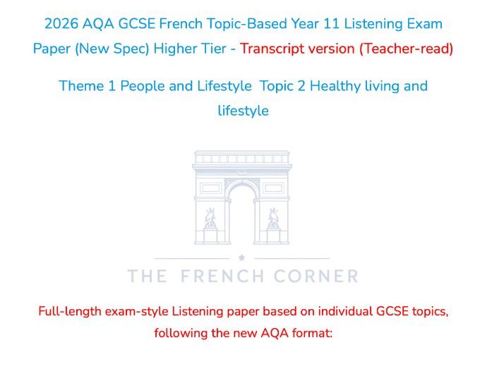 2026 AQA GCSE French Higher Listening – 1.2 Healthy living and lifestyle (Teacher-Read Version)