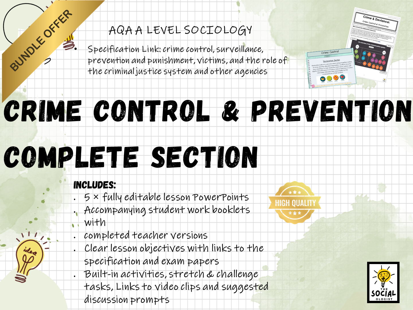 AQA A level Sociology - Crime and Deviance - Crime control & Prevention - Complete section - Bundle