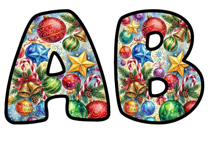 Christmas Baubles Bells Bubble Letters | Seasonal Bulletin Board Letters | Classroom Display Pack