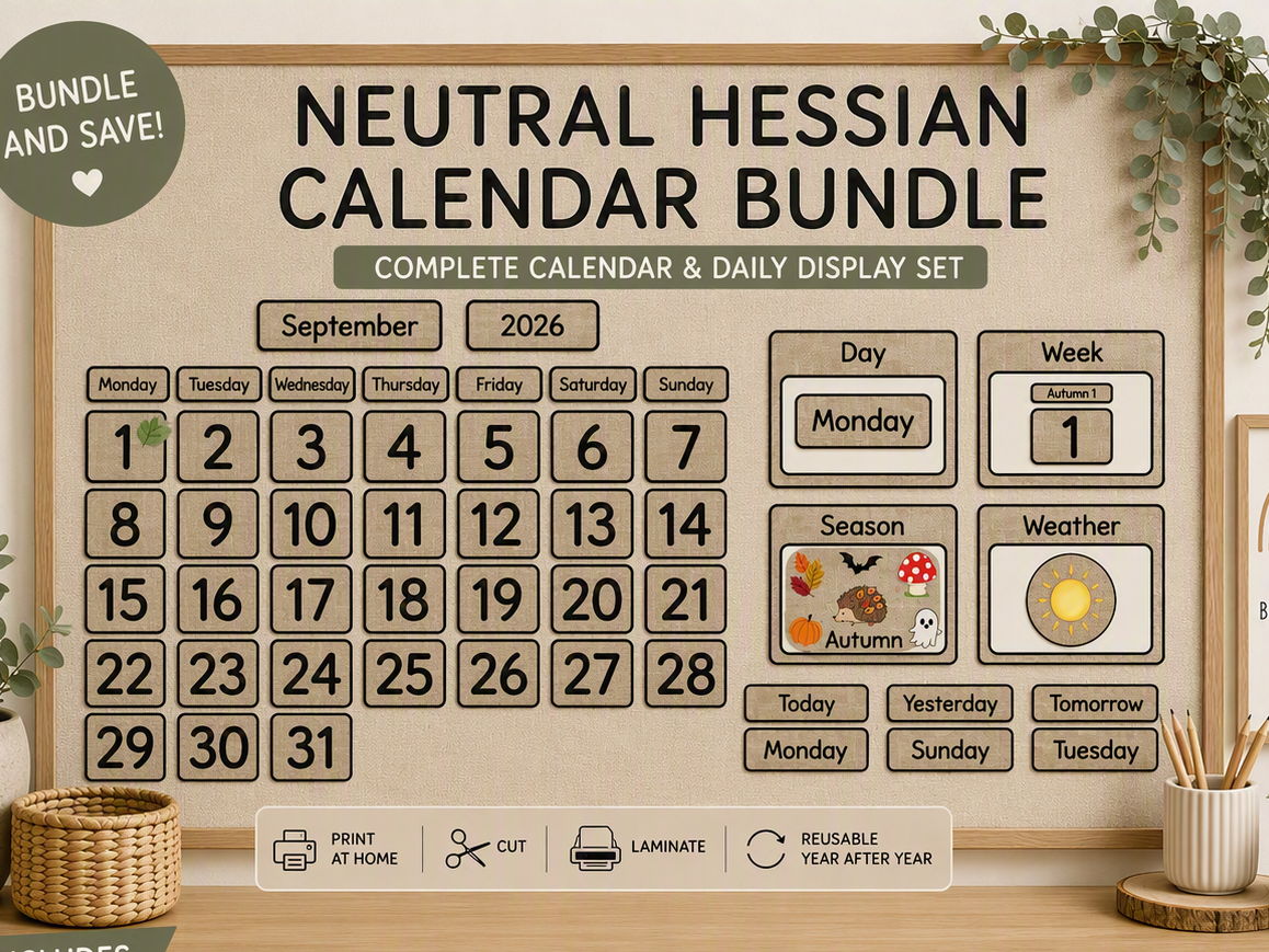 Natural Hessian Calendar & Routine Display Bundle