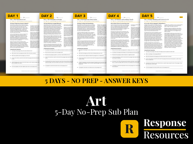Art Emergency Sub Plans - 5 Days No Prep Print and Go Art Worksheets