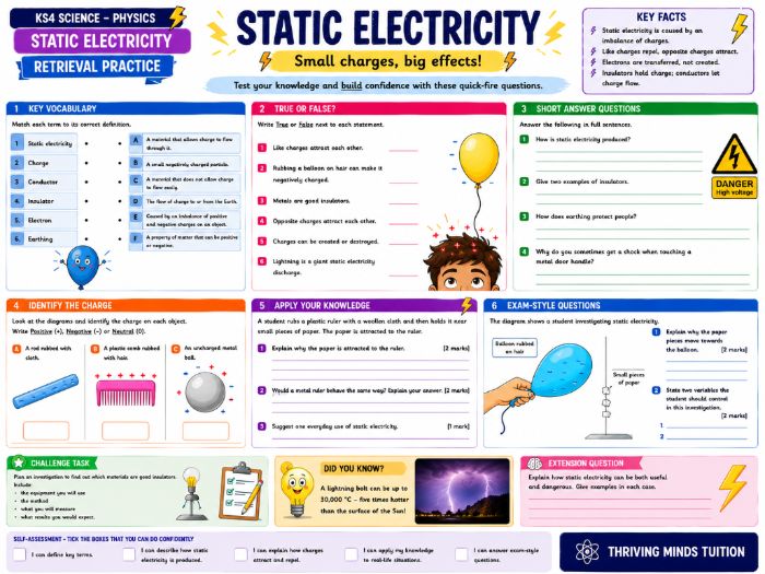GCSE AQA Science - Physics - Static Electricity - Retrieval Practice