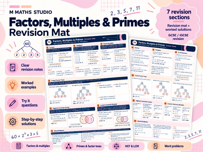 Factors, Multiples & Primes | A3 Revision Mat
