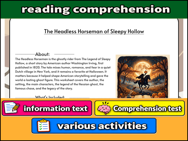 The Headless Horseman of Sleepy Hollow  & Comprehension Test
