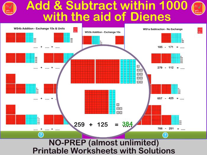 Add & Subtract to 1000 with Dienes
