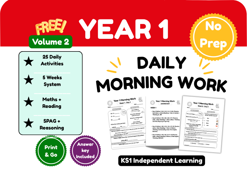 Free Year 1 Morning Work | Daily Maths & SPaG Revision Activity Sheets