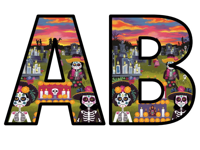 Day of the Dead Festival Mexico Graveyard Lettering Set Display Title ...