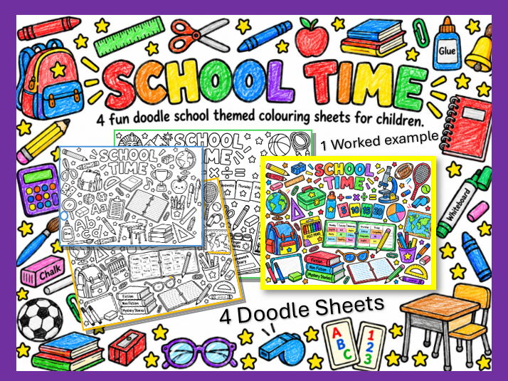 School Time Doodle Colouring Sheets