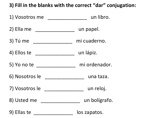 DAR Conjugation Worksheets | Present Tense