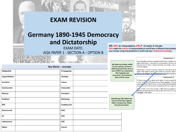 GCSE history exam guidance Germany 1890-1945 Democracy and Dictatorship