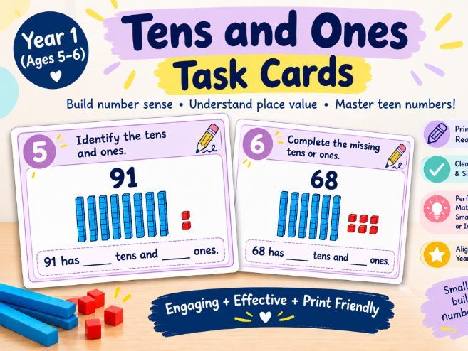Tens and Ones Place Value Task Cards – Year 1 Maths