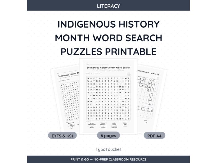 Indigenous History Month Word Search | 6 pp
