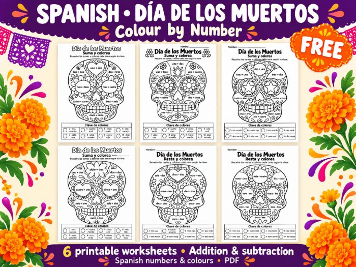 Spanish Day of the Dead Colour by Number – Addition and Subtraction