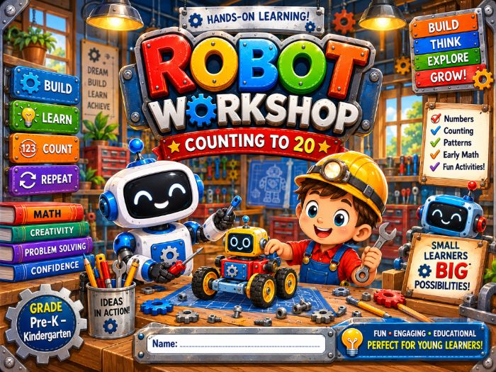 Robot Counting to 20 Worksheets | Number Recognition & Number Sense Pre-K–Kindergarten