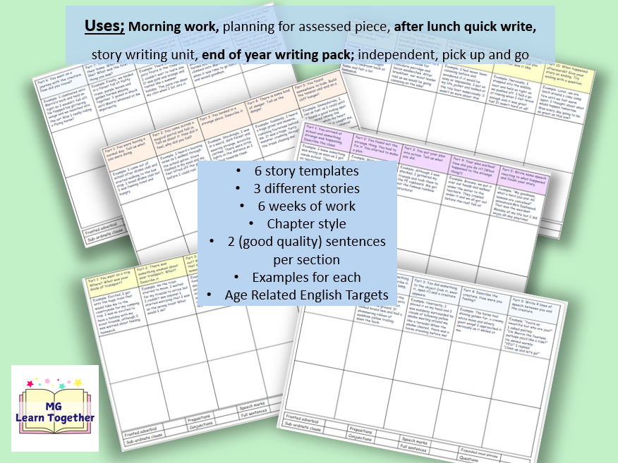 KS2 creative writing morning work. Story in a week guided writing bundle. 6 weeks with objectives.