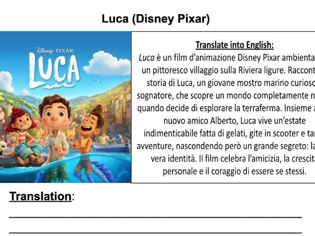 Italian Film Project Booklet: “Luca” (Disney Pixar) & Italian Culture + Grammar Revision
