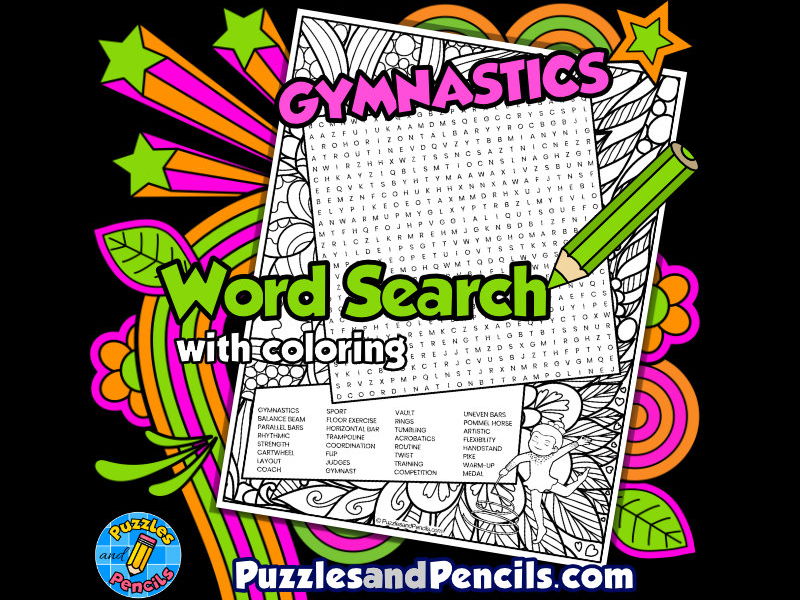 Gymnastics Word Search Puzzle with Colouring Activity
