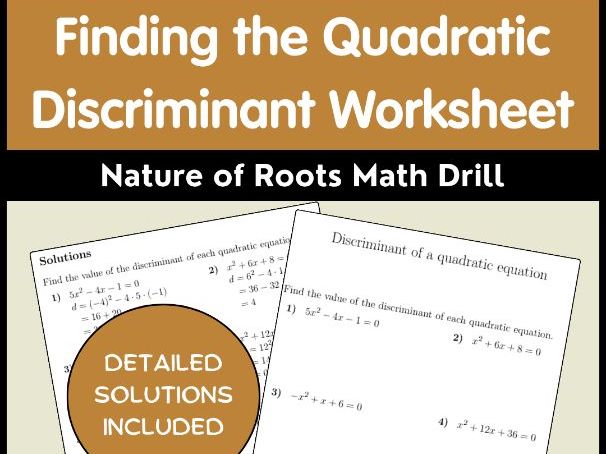 Finding the Quadratic Discriminant Worksheet | Nature of Roots Math Drill
