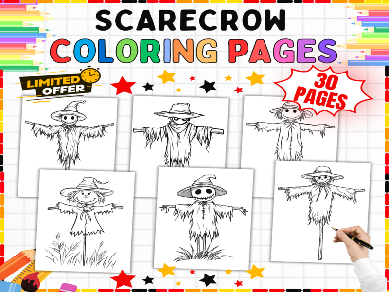 Scarecrow Colouring Pages | 30 Printable Autumn Worksheets for Early Years Creative Learning