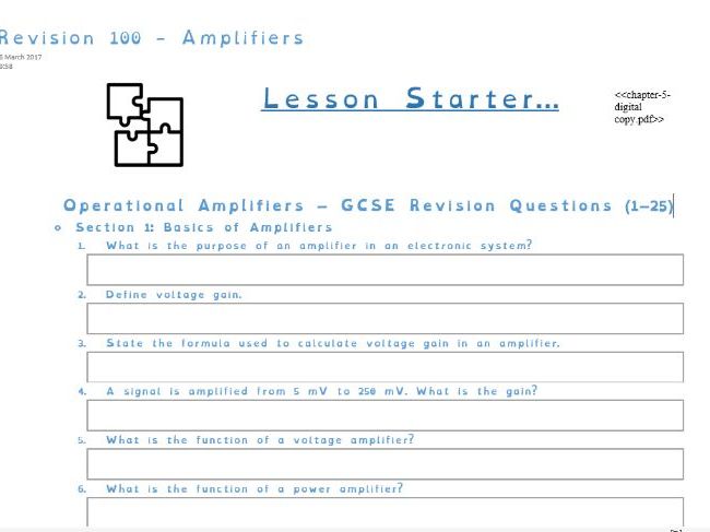 GCSE Electronics – Operational Amplifiers | 100 Revision Questions & Answers