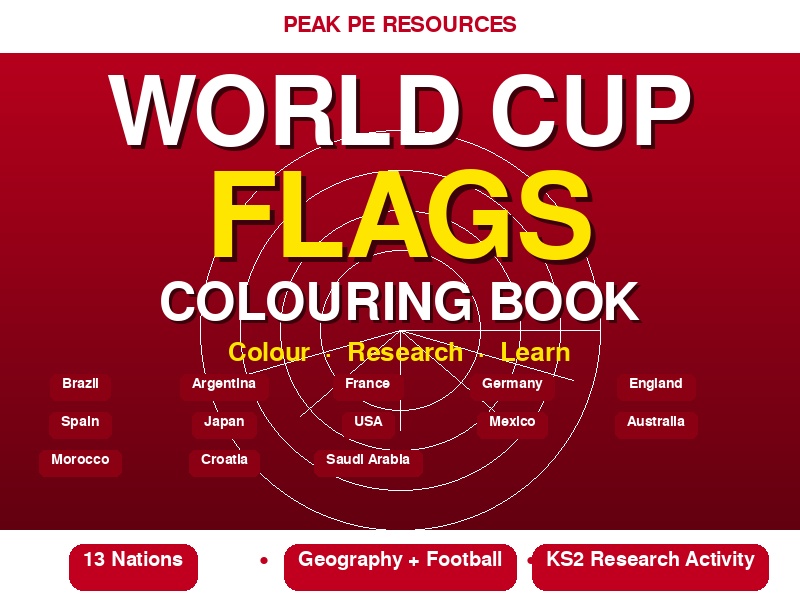 World Cup Flags Colouring Book | Geography | Football | KS2 | Colour & Research | 13 Nations