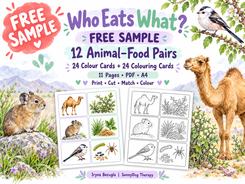 **Who Eats What? – Free Sample with 12 Animal–Food Pairs**