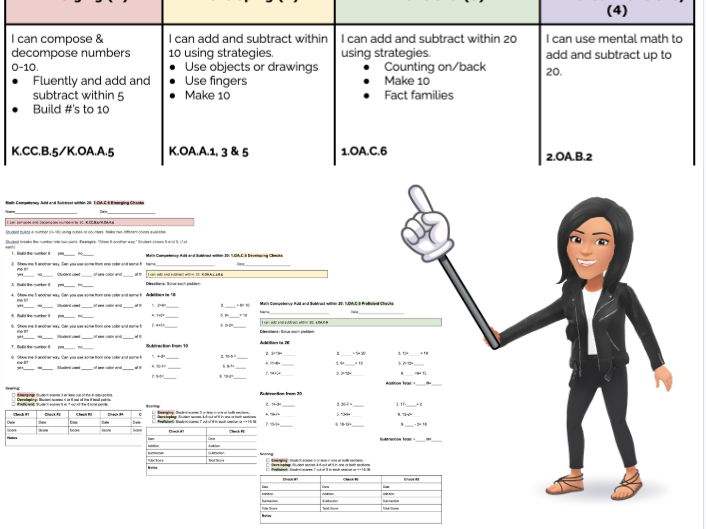 1st Grade: Add and Subtract Within 20 Learning Progression & Assessments