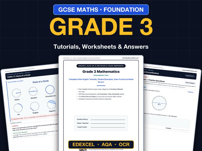 GCSE Maths Grade 3 Foundation Revision & Exam Workbook Pack (21 Topics + Answers)