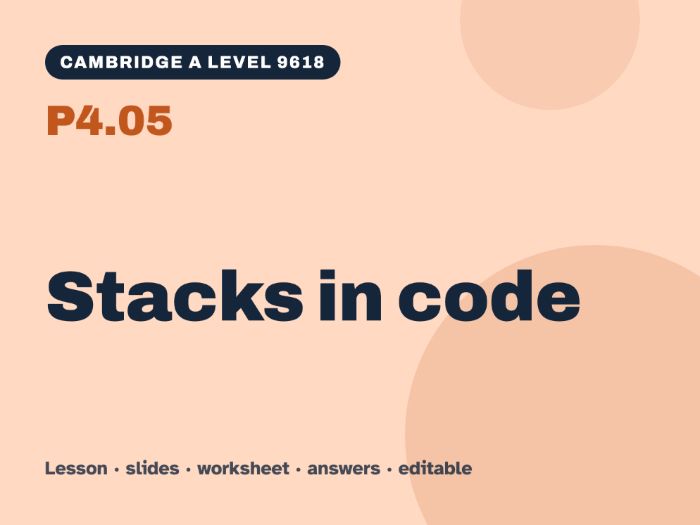 Cambridge A Level Computer Science 9618 – P4.05 Stacks in code – Lesson & Worksheet