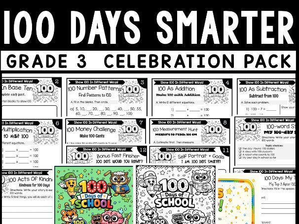100th Day of School Activities for Grade 3 | 100 Days Smarter Math and Writing Pack
