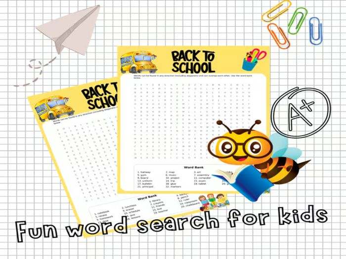 Back to School Word Search For Kids: Word Search & Find /Printables in English