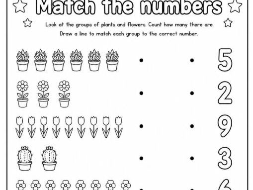 KS1 Math 1-9 Number Matching Plants and Flowers Colouring Worksheet