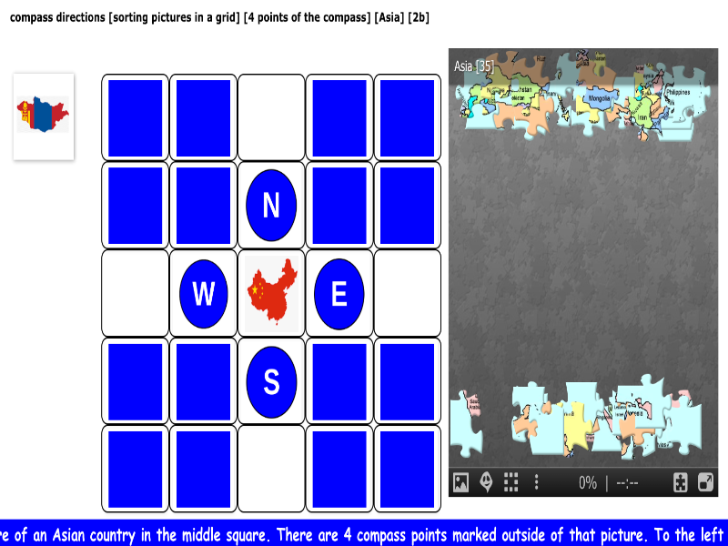 compass directions [sorting pictures in a grid] [4 points of the compass] [Asia] [2b]
