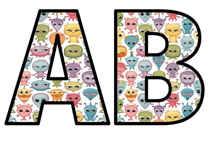 Cute Aliens Display Alphabet Letters