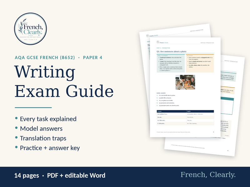 AQA GCSE French Writing Exam Guide (8652) – Translation, 90 & 150 Words, Model Answers