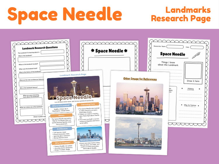 Space Needle Research Project | Famous Landmark Worksheets