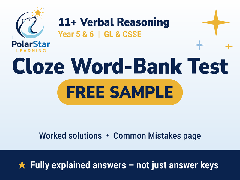 11+ Verbal Reasoning: Cloze Word-Bank Test, FREE SAMPLE