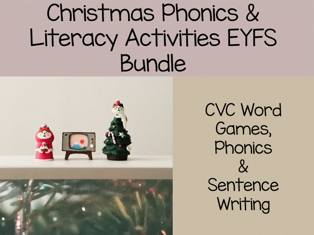 EYFS Christmas Phonics & Literacy Activities Bundle | CVC Words, Writing & Phonics