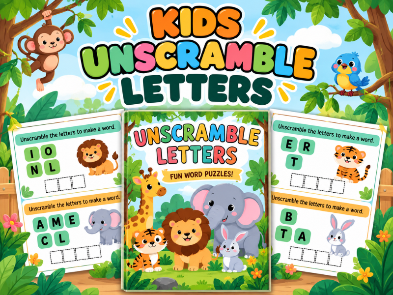 Animal Word Unscramble Worksheets & Spelling Puzzles | Phonics & Vocabulary Practice