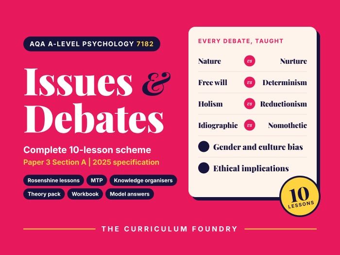 AQA A-level Psychology Paper 3 Issues and Debates  7182 (2025 Spec) Scheme of Work