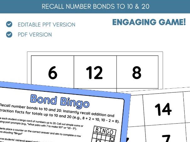 Bonds to 10 & 20 Bingo | Class Group Activity Game | Addition & Subtraction